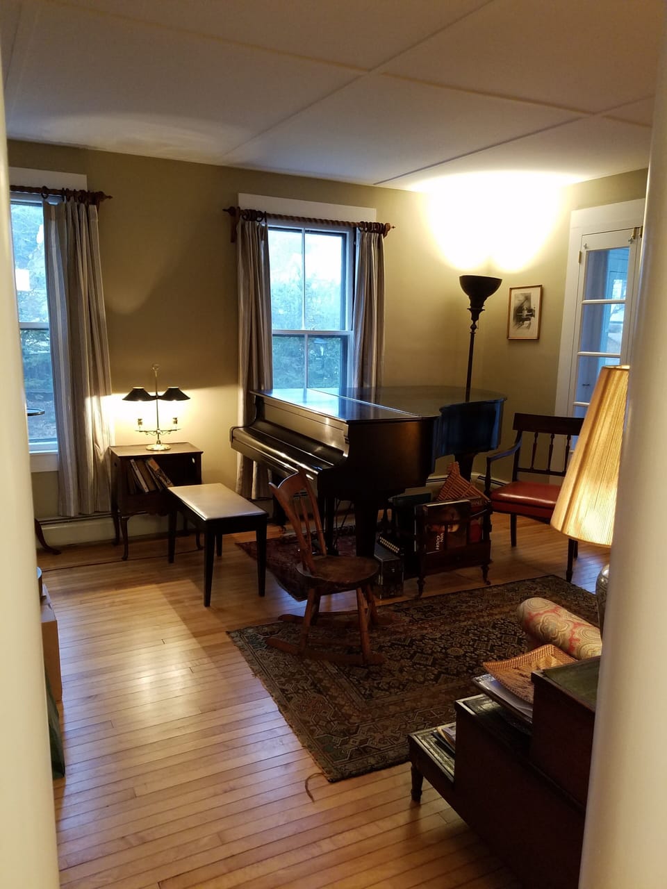 Living room and baby grand piano