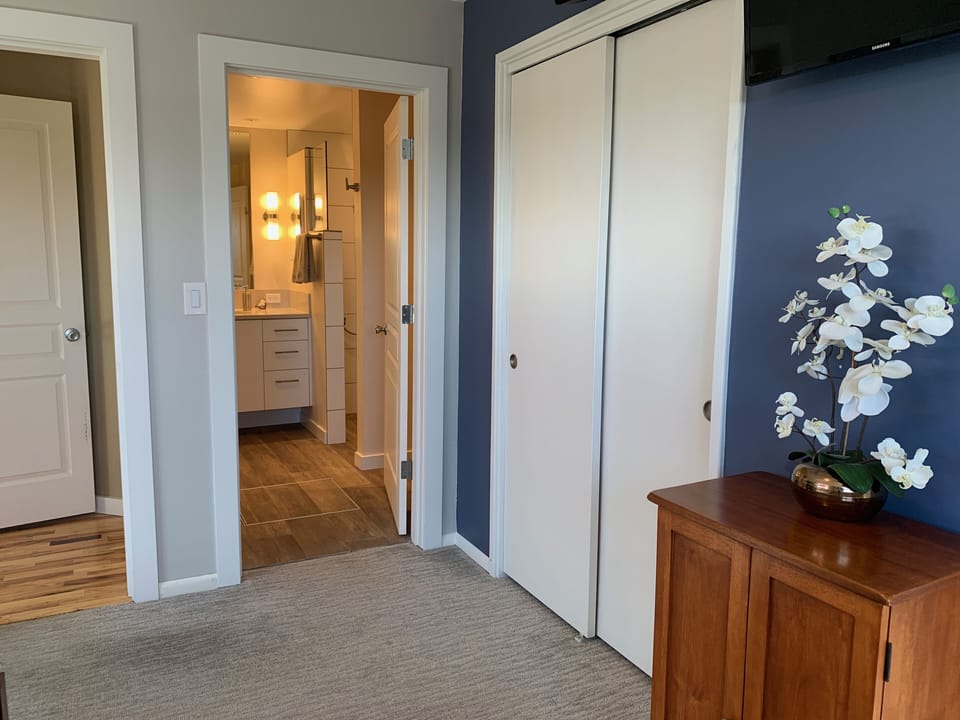View from master bedroom into master bath.