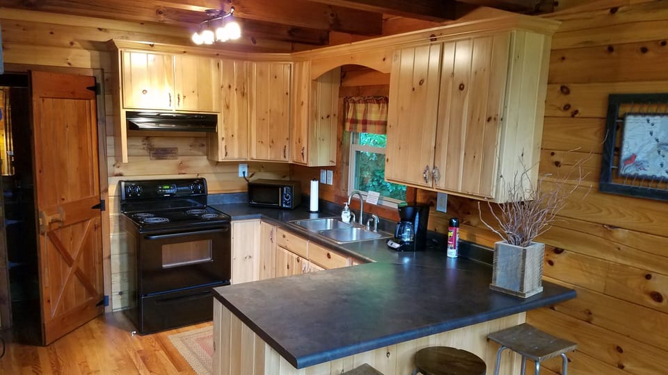 A full kitchen stocked with all you need for a home-cooked meal in the mountains