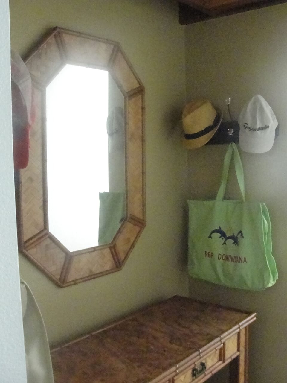 Nook in the hallway for storage.