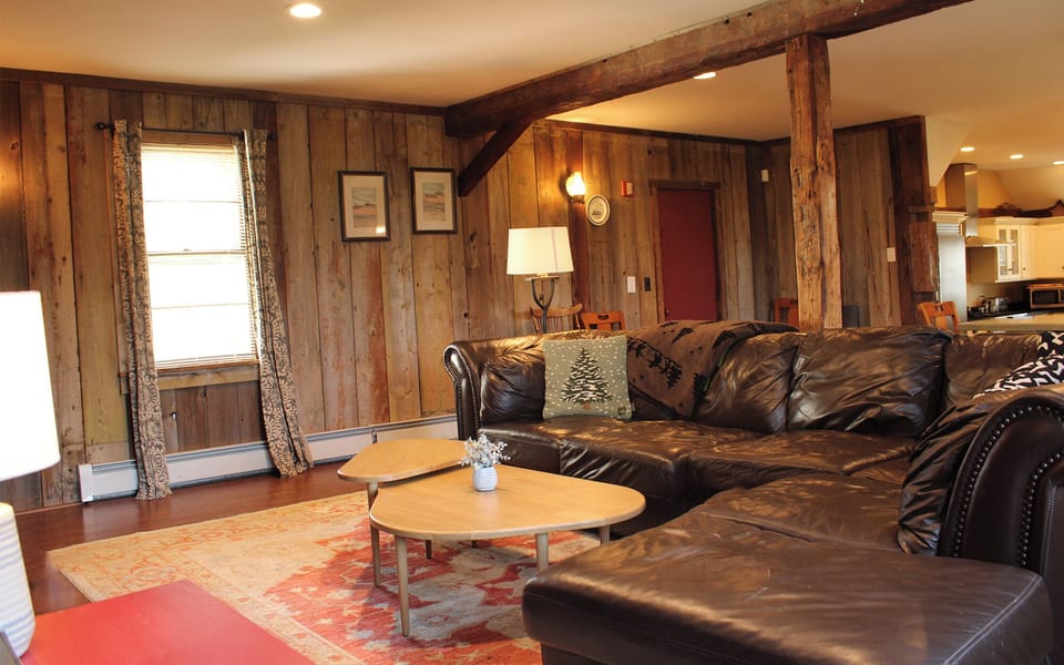 Relax by the fire and enjoy a movie.