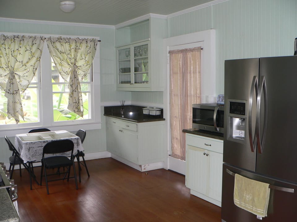 Kitchen with fridge.