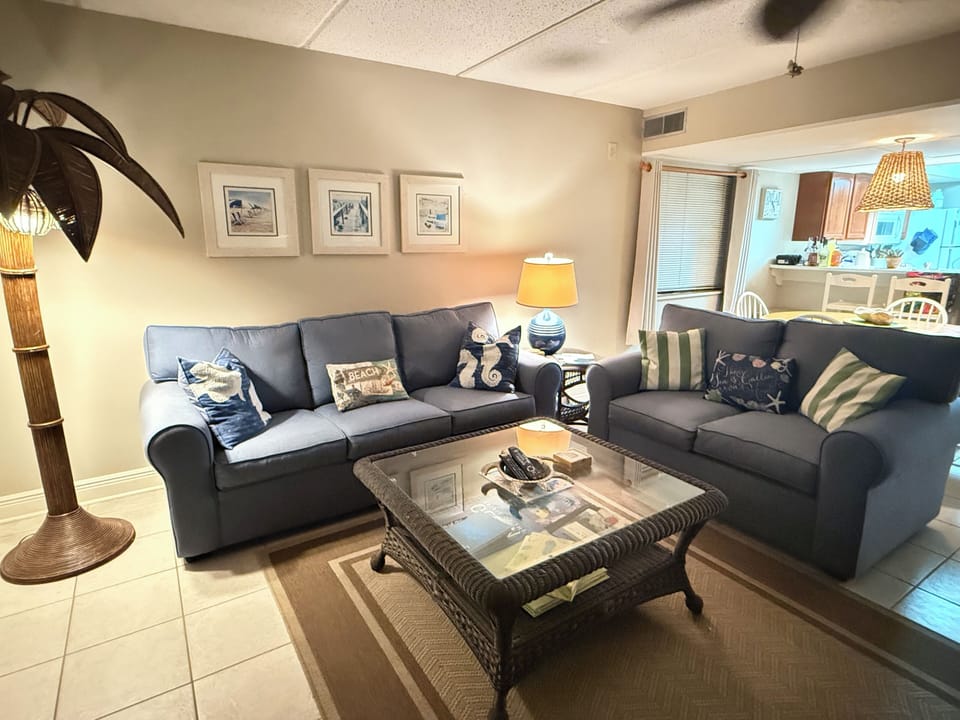 Brand new comfy living room furniture has a queen size pull out sofa.