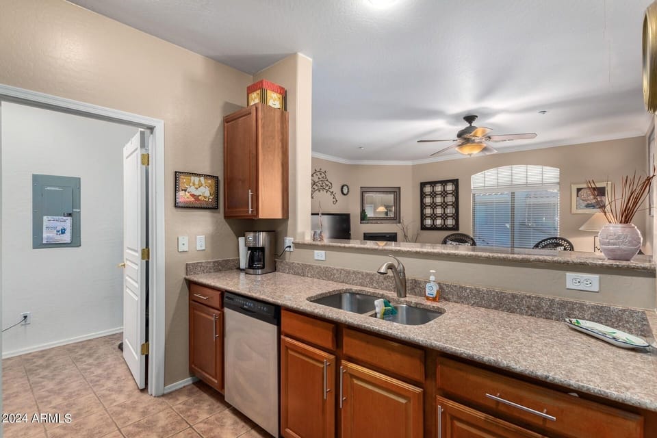 Kitchen overlooks main area