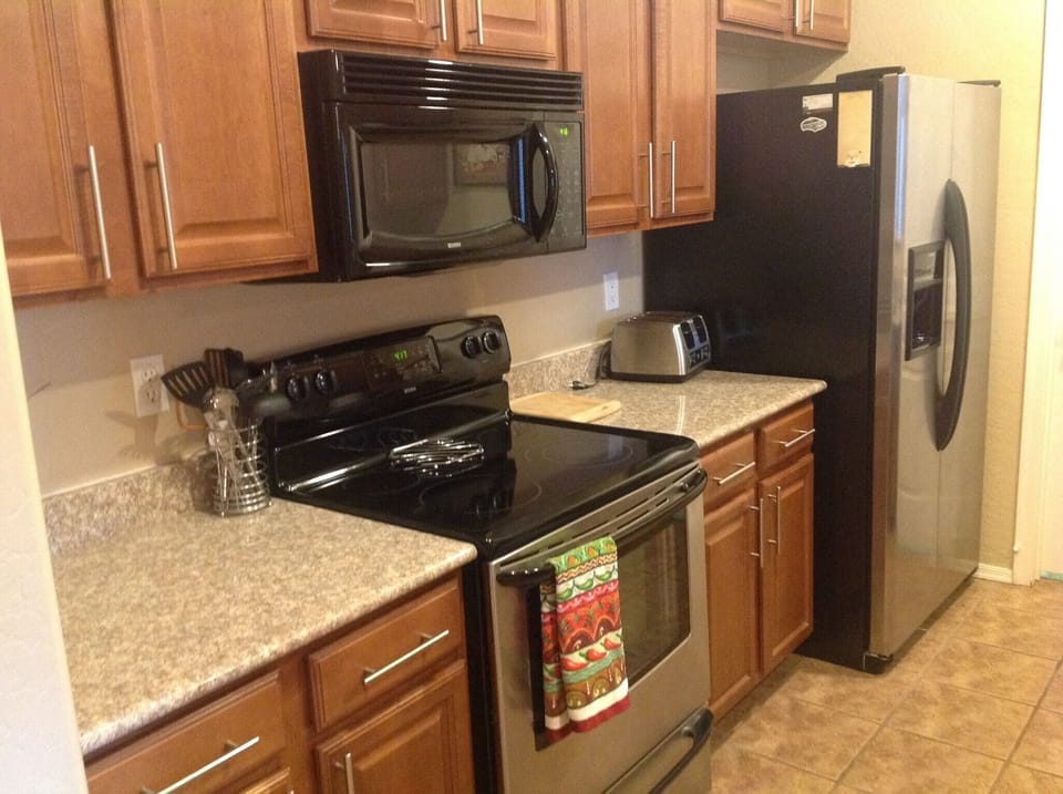 Granite countertops and appliances.