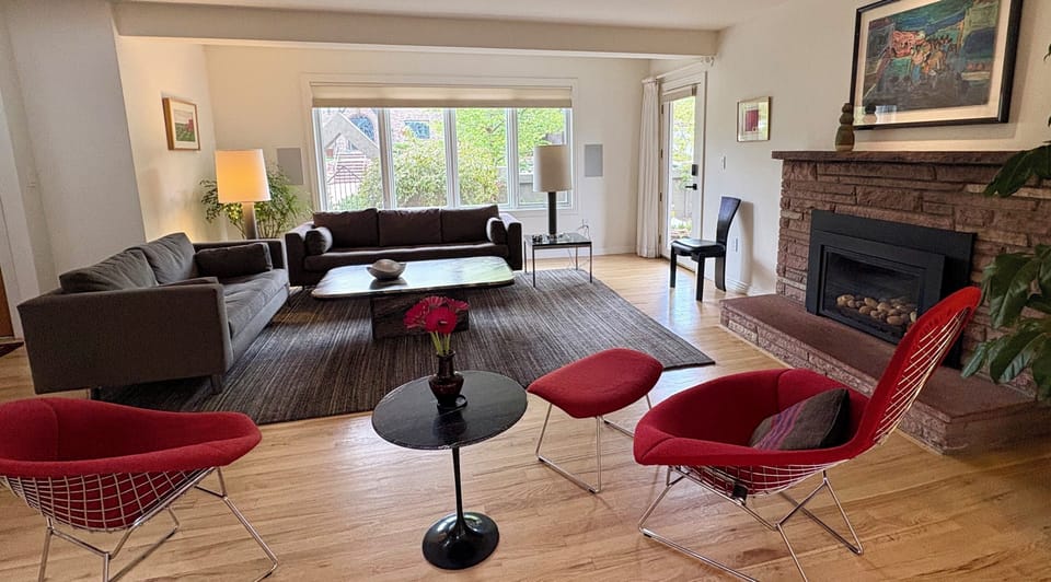 Main living room with gas fireplace and comfortable seating