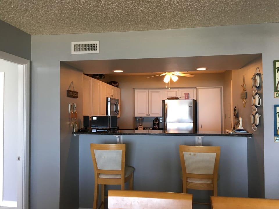 Into kitchen