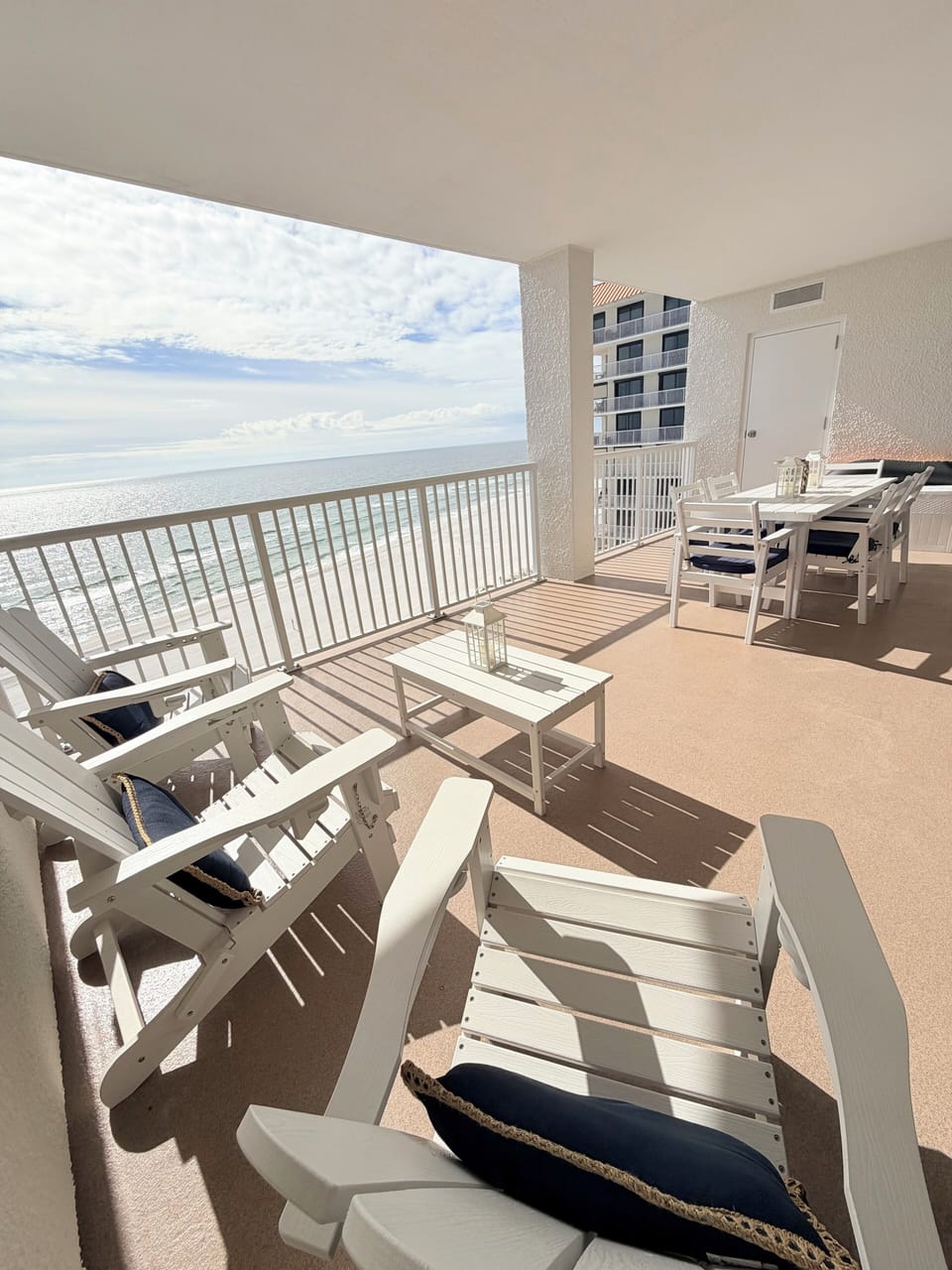 HUGE balcony overlooking both outdoor pools and the Gulf.
