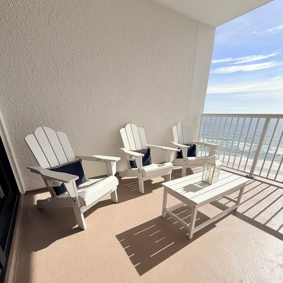 Sitting area on balcony.