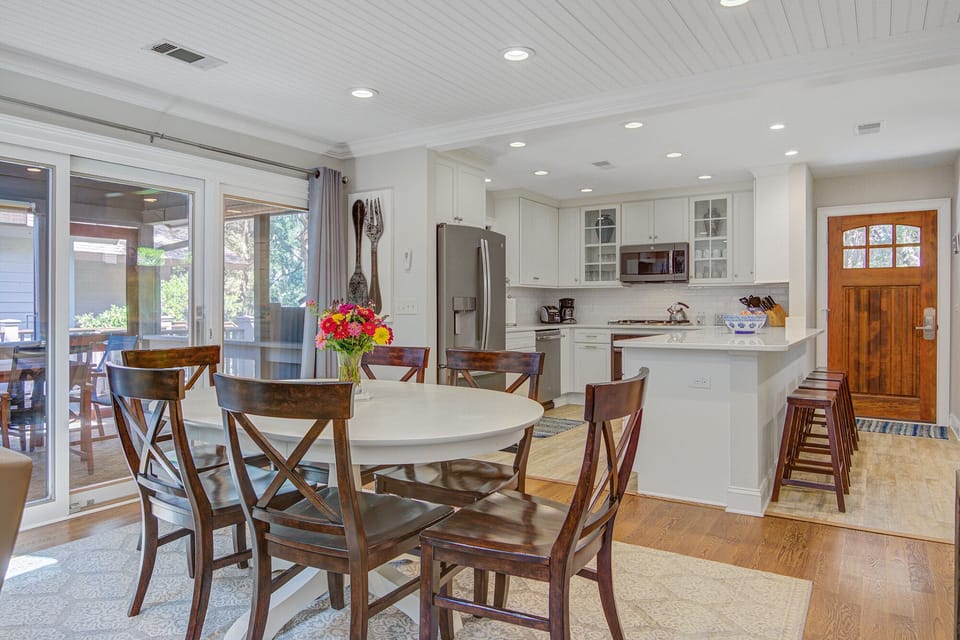 Looking back at the kitchen from the dining area.