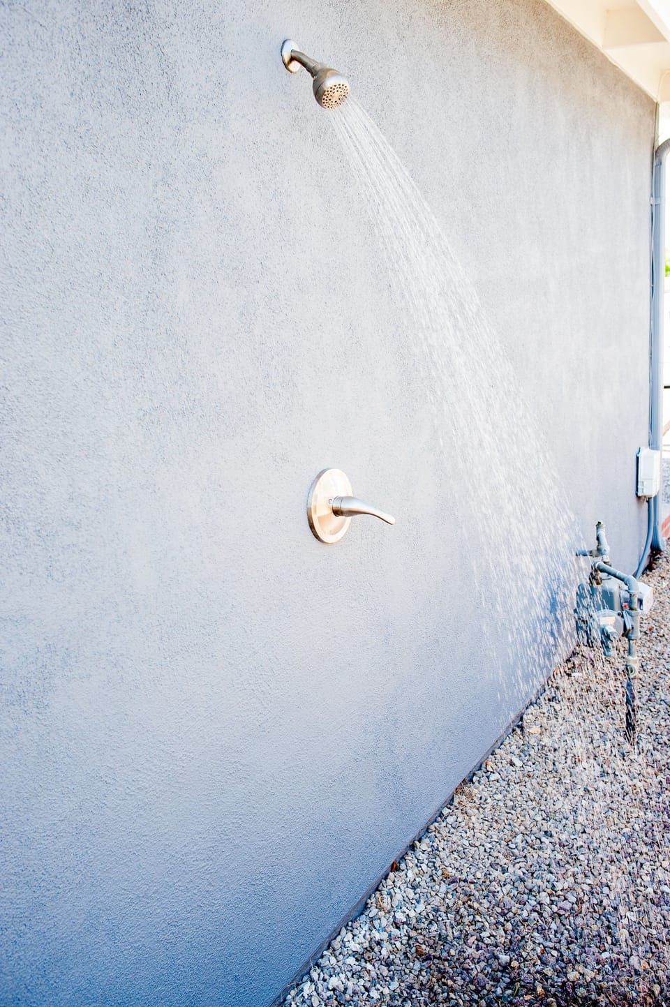 Outdoor shower on side yard