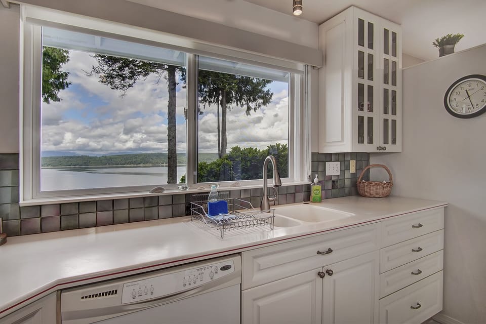 doing dishes with a view