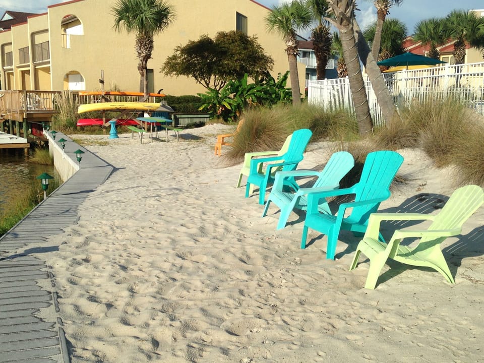 Enjoy our private sandy spot overlooking the harbor.