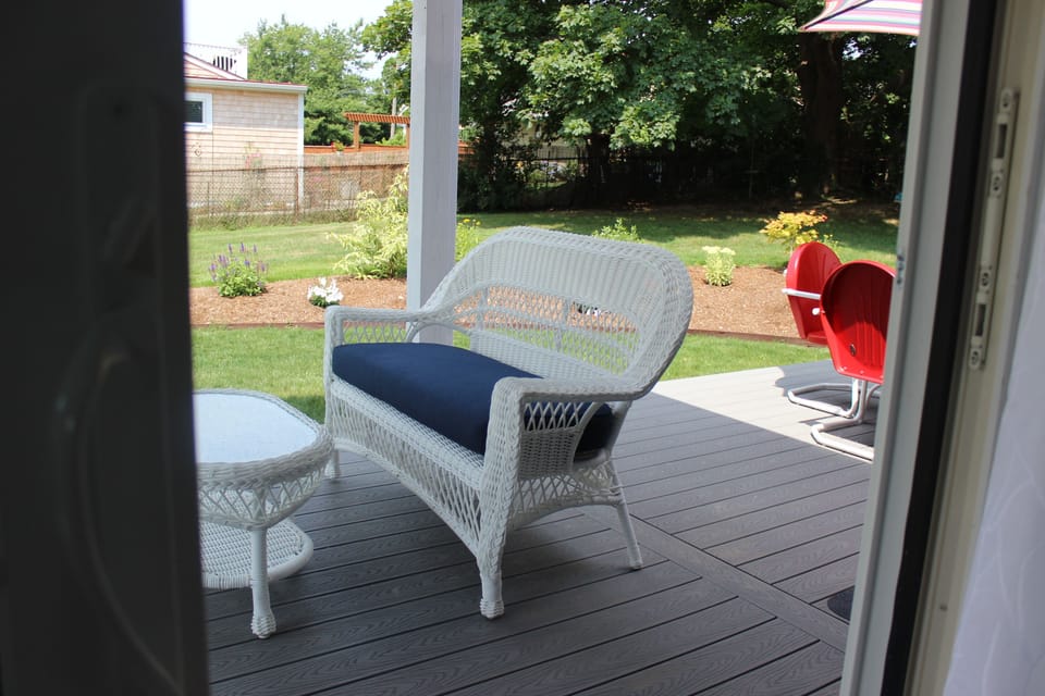 Covered area of deck from living room.