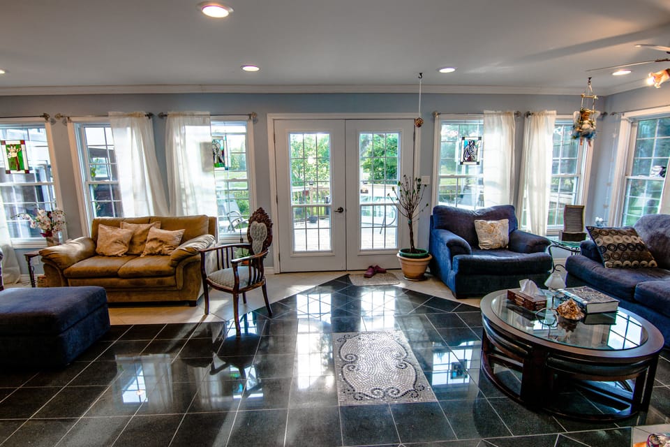Sun room at rear of house.