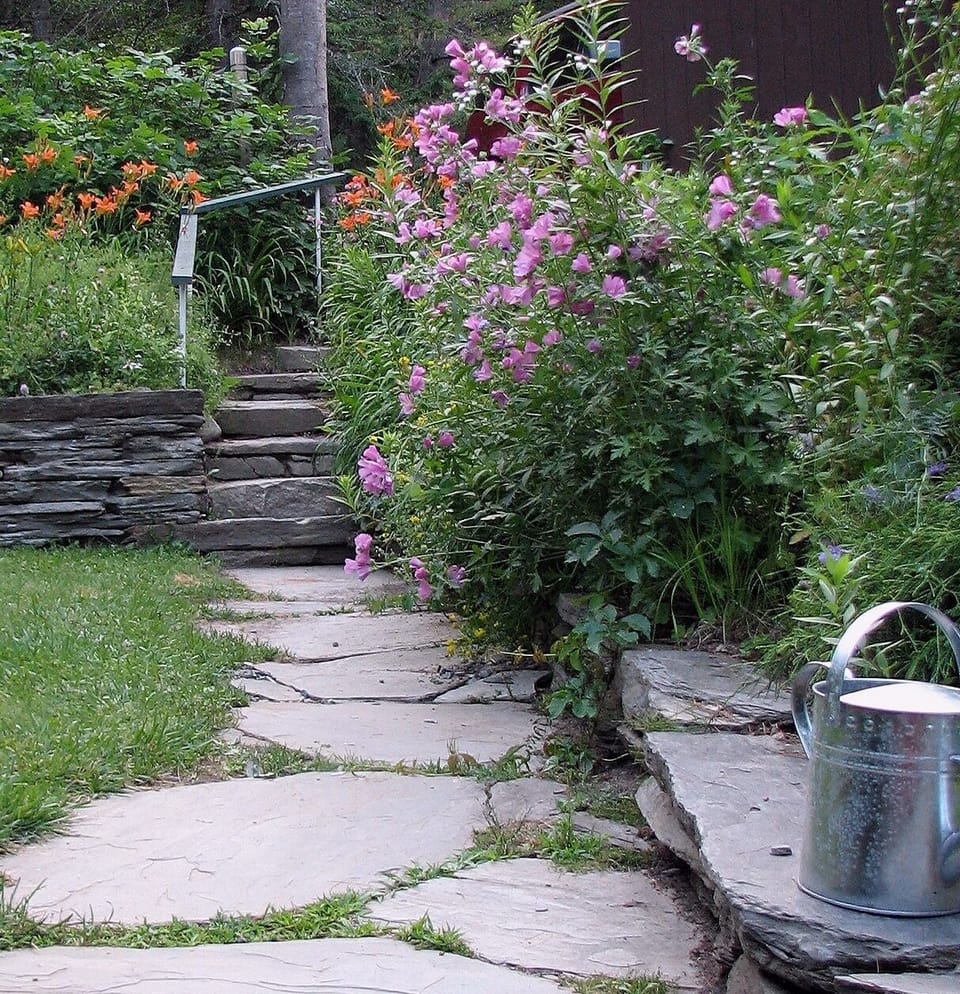Walkway and flower beds on way to house