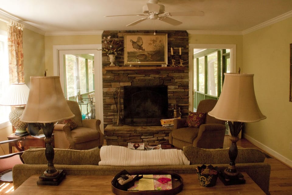 Living room, with a wood burning fire