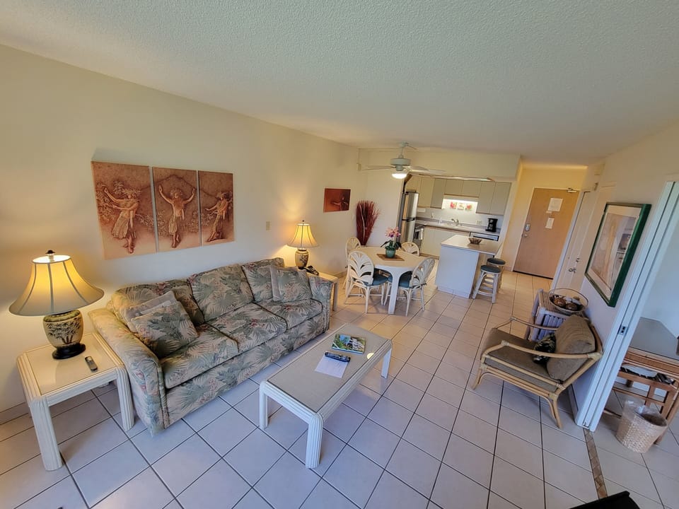 Dining area with table into kitchen