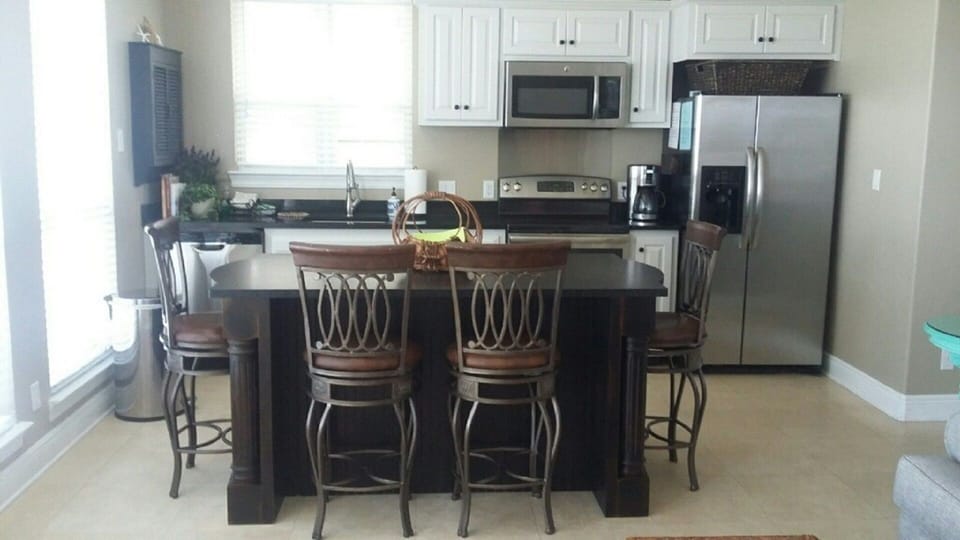 Villa 3B downstairs Island in kitchen. YES! You can actually SEE the beach!
