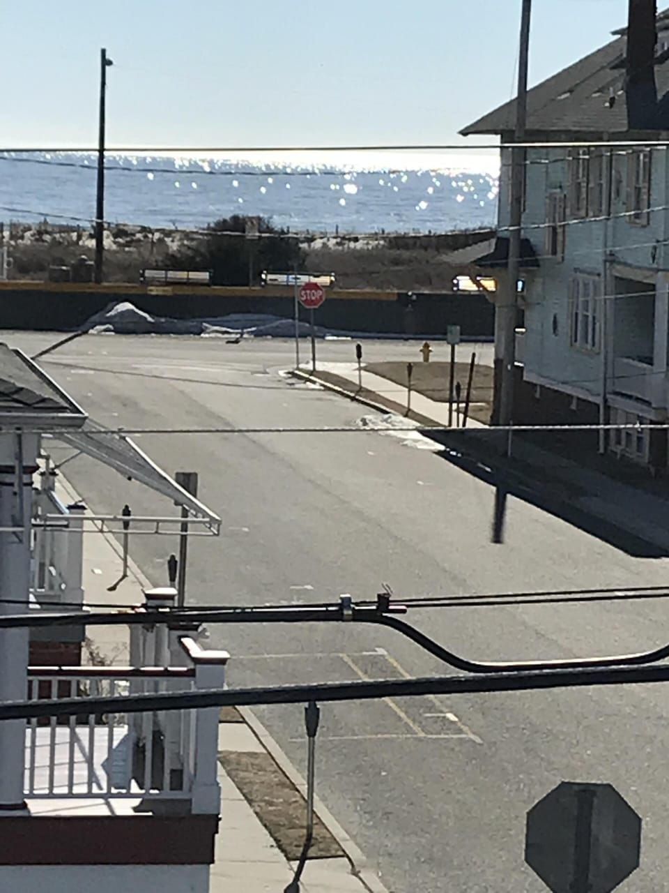 View from the deck -  zoomed pic but you can see the stop sign at bottom right
