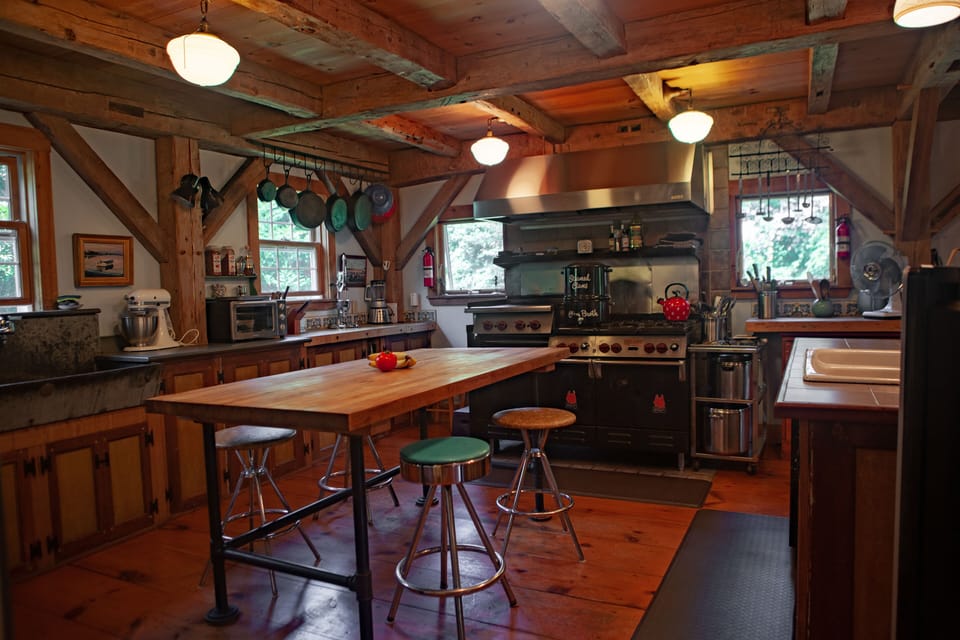 FULLY STOCKED KITCHEN WITH COMMERCIAL SIX BURNER STOVE 