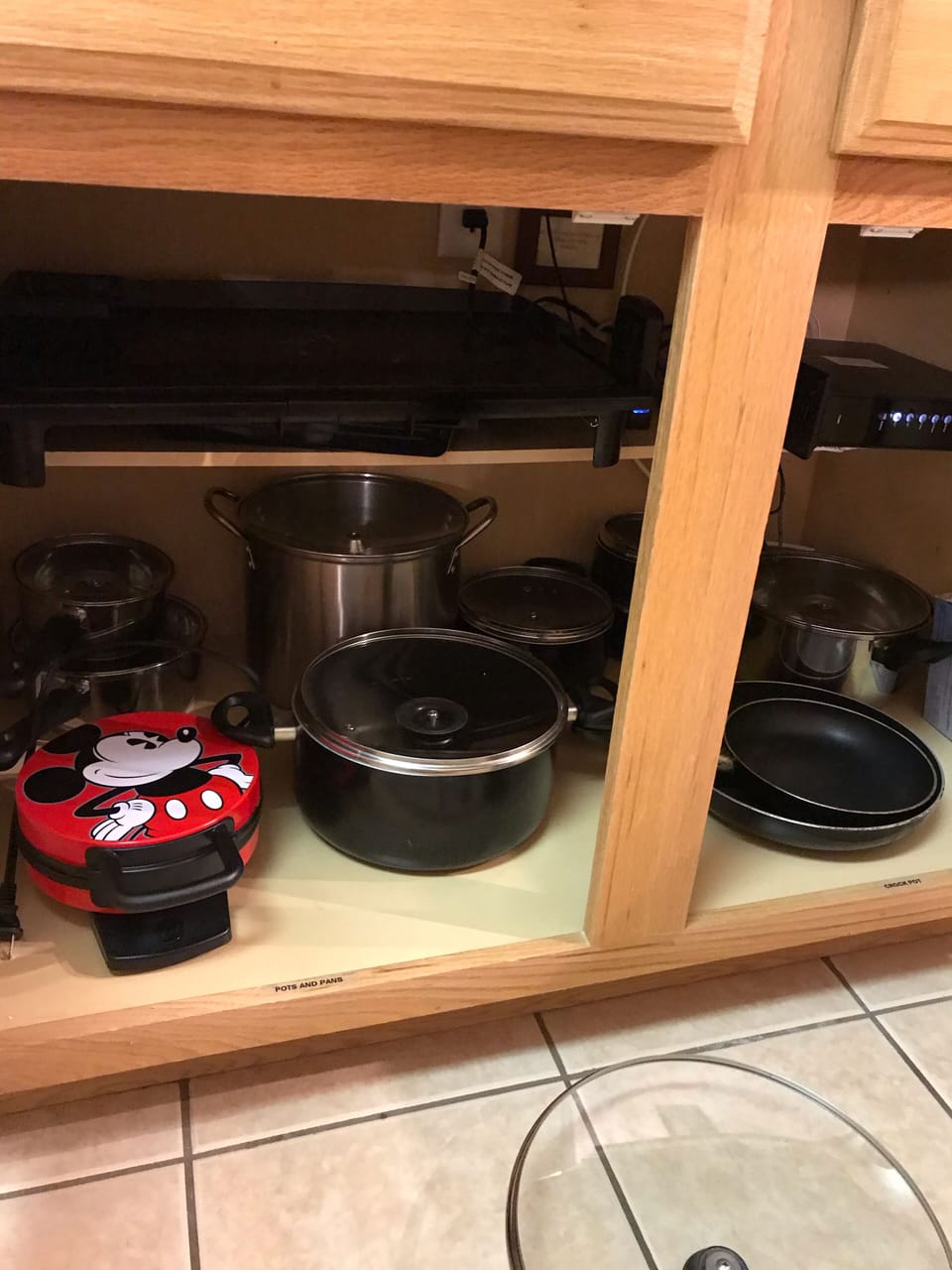 Well stocked, pots, pans, Mickey Waffle maker, griddle. 