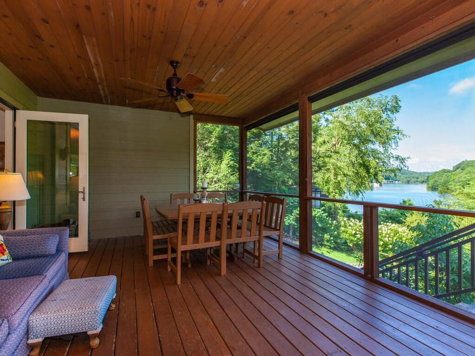 Huge porch with views, mountain breeze, dining for 8, a couch for napping...