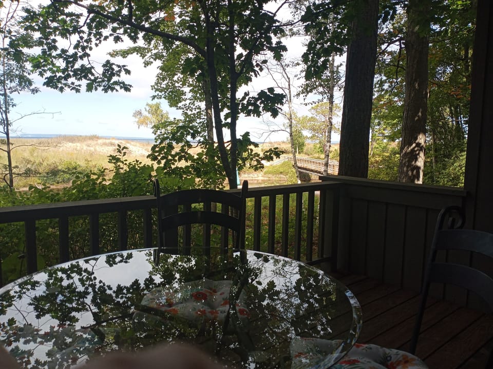 North view off deck overlooking Crystal River and onward to Lake Michigan. 