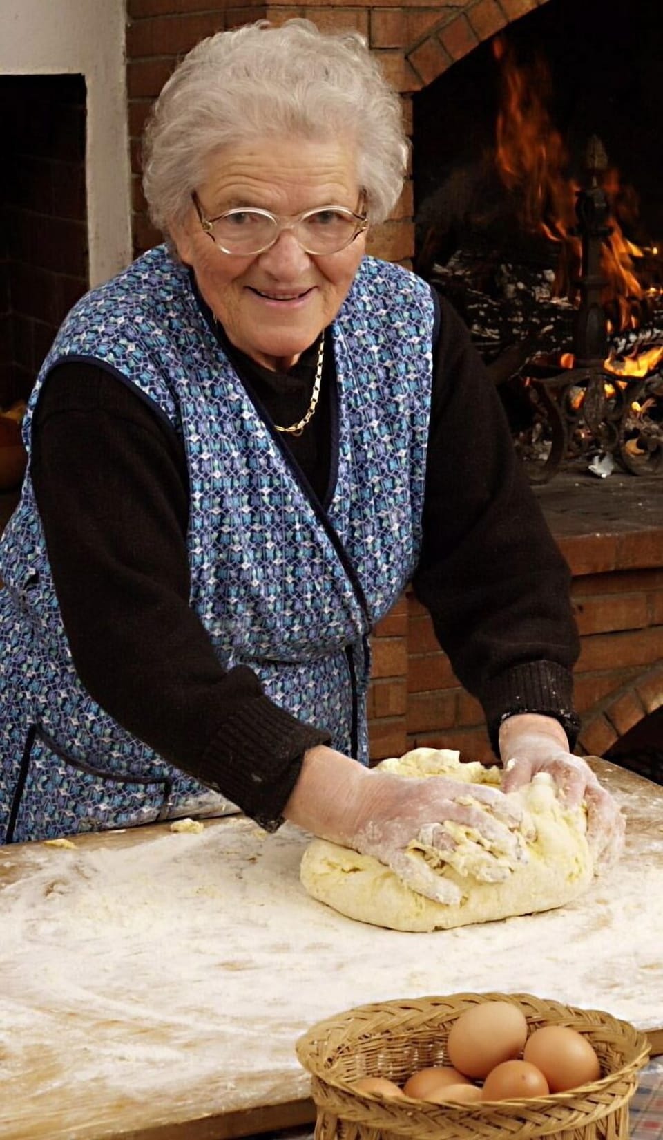 Giulia making fresh home made pasta in the old Villa kitchen on the basement