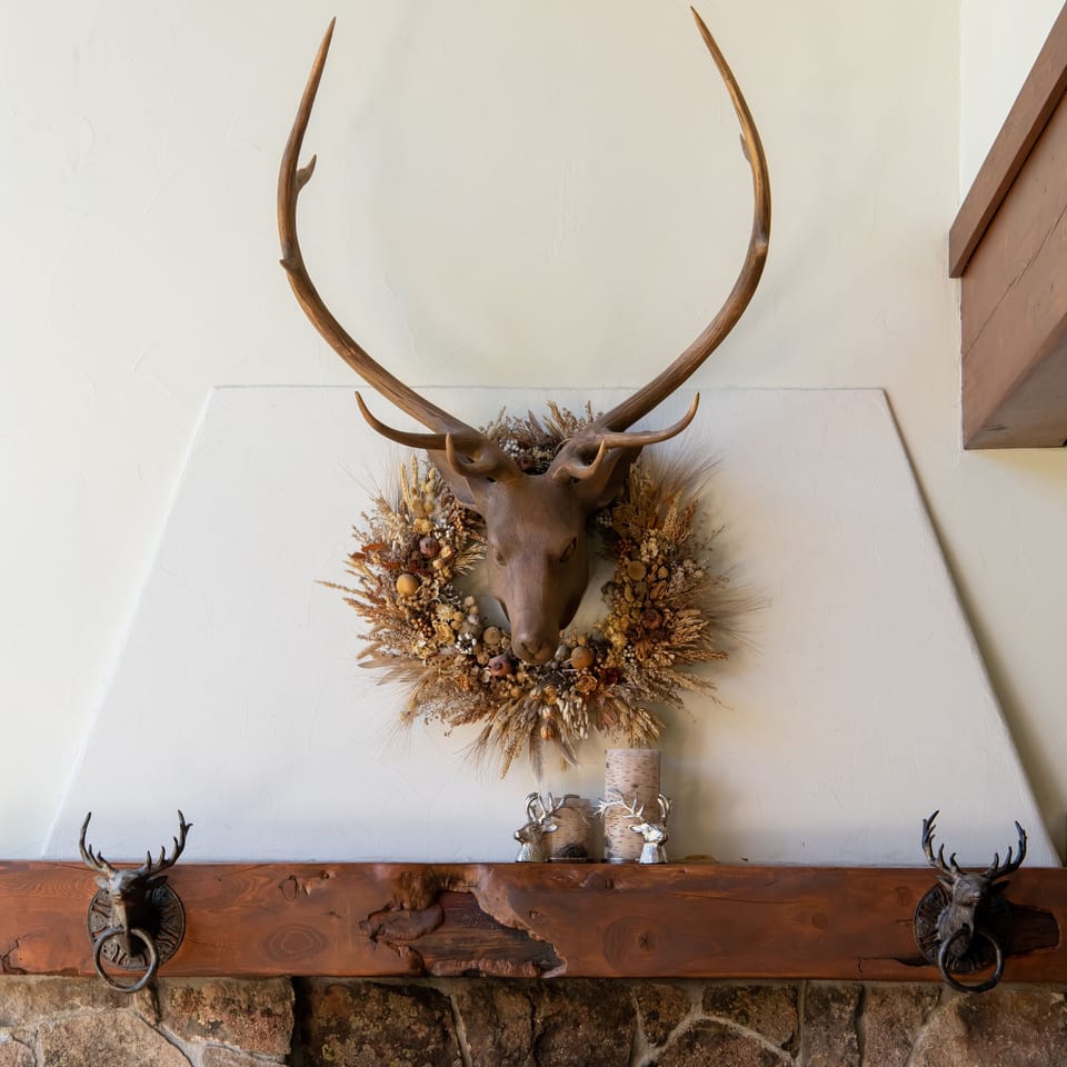 Hearth above fireplace.