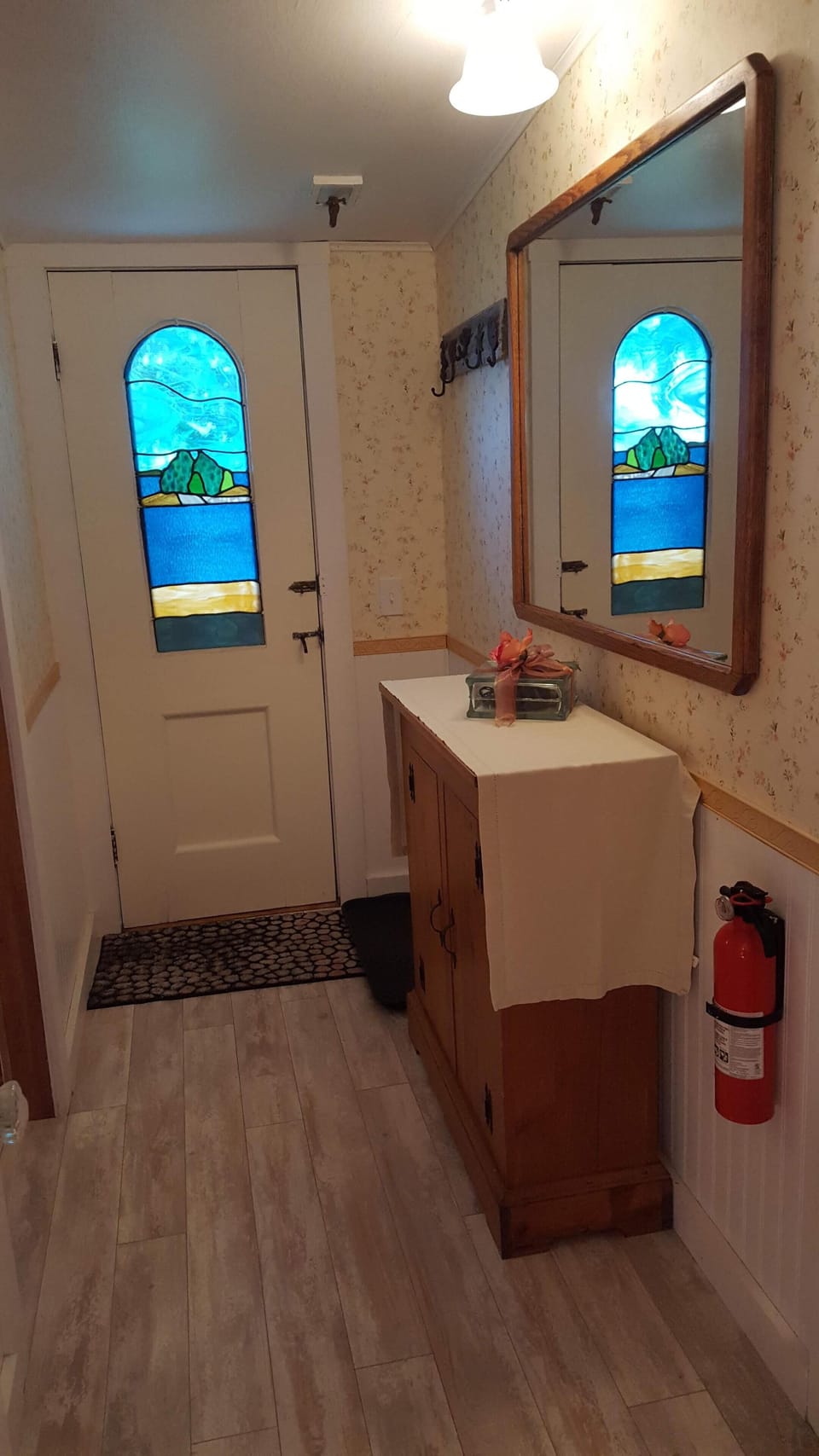 Back hall. Master bedroom to right. Bathroom to left.