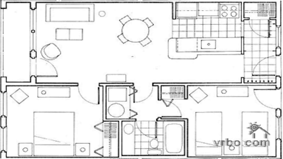 2 bedroom floor plan. 714 square feet.