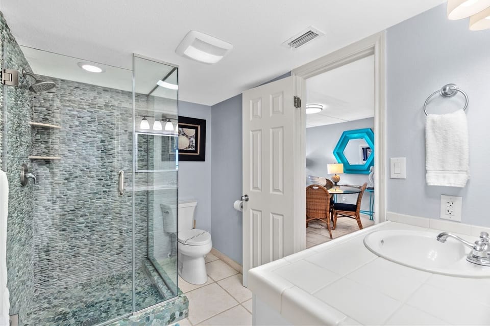 Guest Bath w/ River Rock Rain Shower