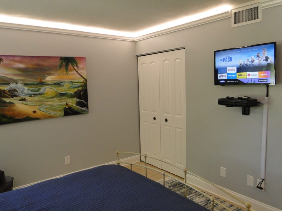 Second bedroom with a large closet and smart HDTV.