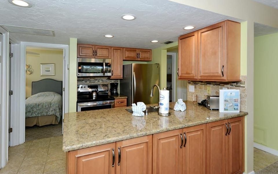 Kitchen with extra cabinet space for storage