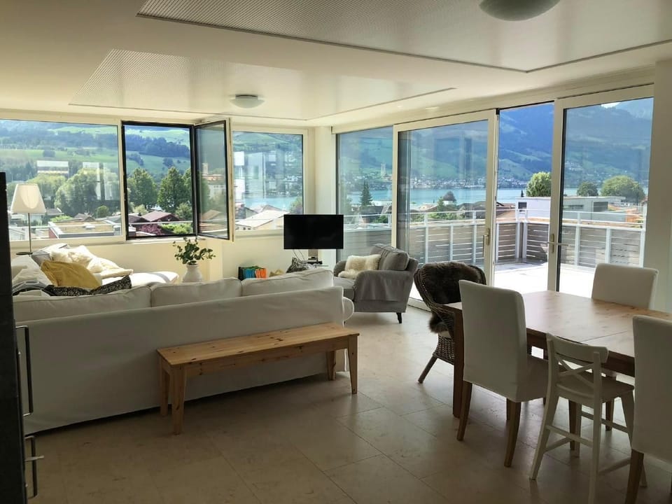 View into Living space and dinning area