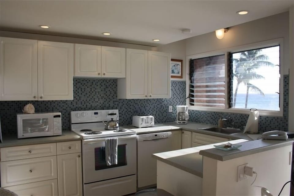 The kitchen window also has a spectacular ocean view.