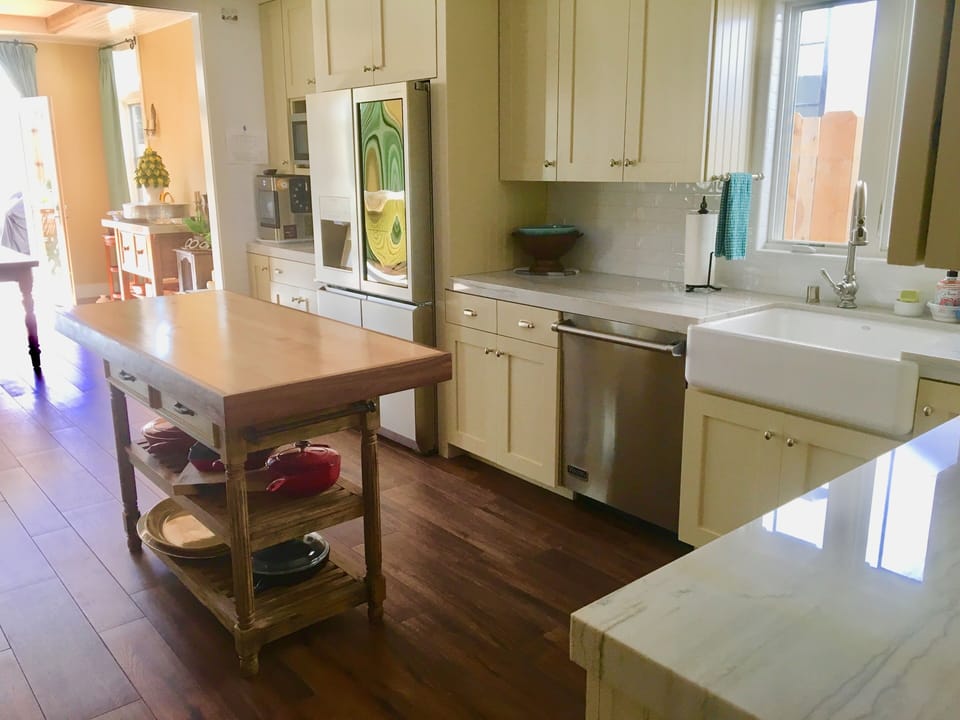 View of the kitchen opening into the dining room