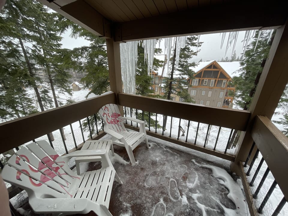Deck with a view of the gondola and village. 