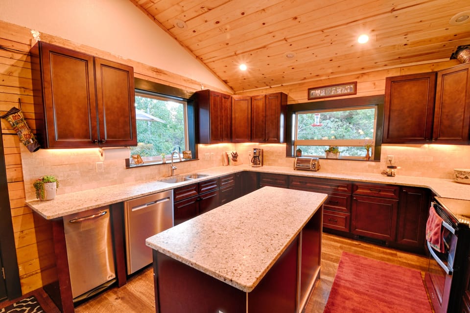Newly remodeled kitchen with all new appliances.  Views out all windows.  