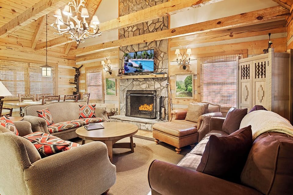 Living Room--- Main Level, Cozy Log Fireplace