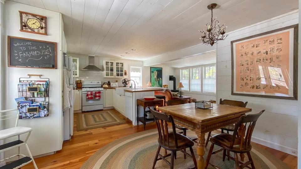 Open Dining, Kitchen, Sitting area with Fireplace