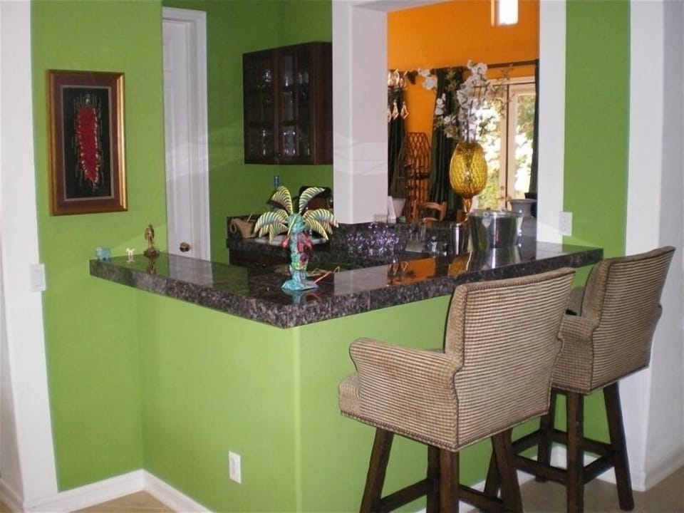This is the view from the living room across the bar and into the dining room.