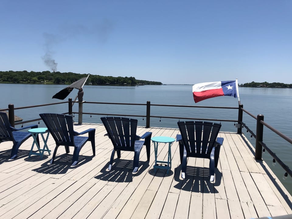 Upper deck seating on the boat dock
