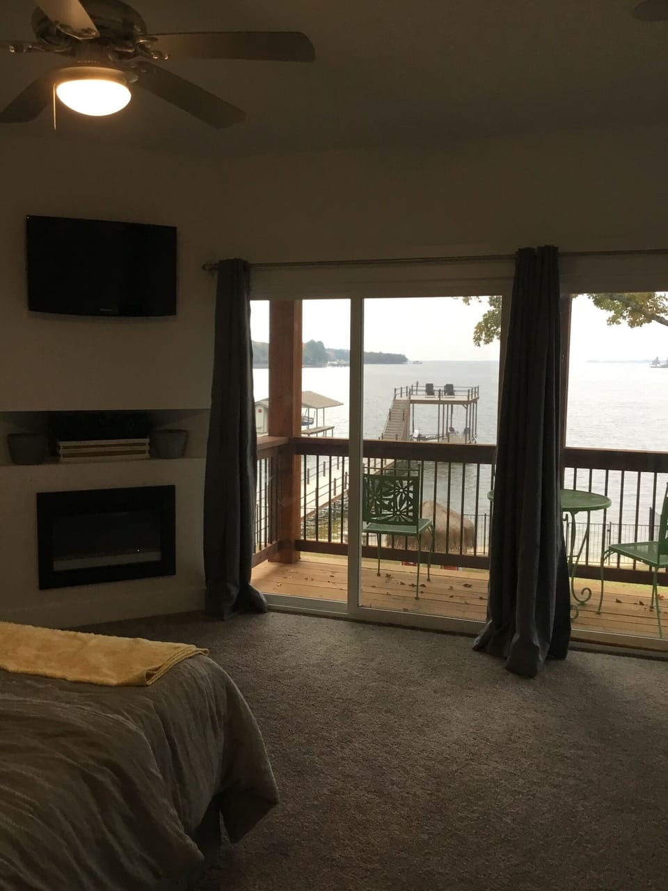 Upstairs with with fireplace and private patio. 