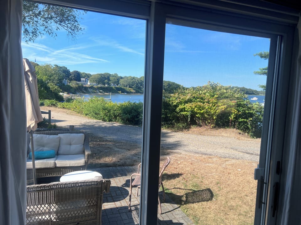 View from living room sliding doors - boat ramp in background 