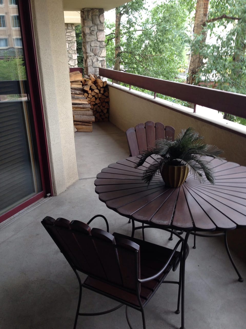 Deck with wood for the wood burning fireplace