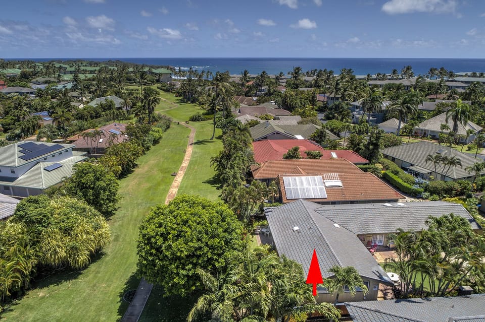 Arial view of greenbelt from house towards Grand Hyatt/Shipwreck beach.