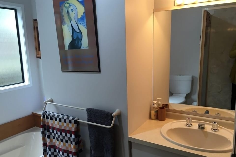 Large family bathroom with  bath and shower
