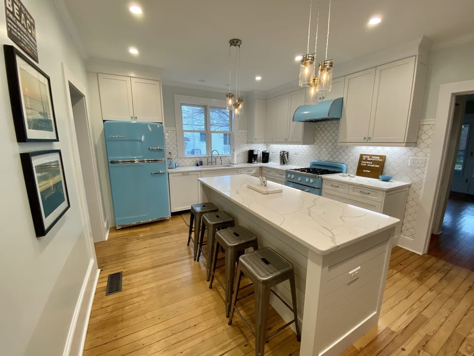 Newly renovated kitchen!  Retro Big Chill appliances and custom built cabinetry.